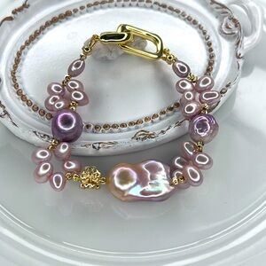 Handmade Freshwater Pearl High Luster Pink Bracelet Gold Plated